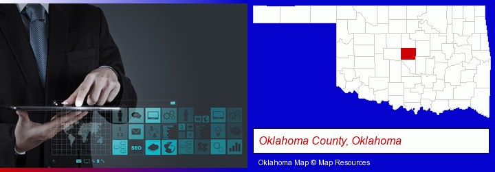 information technology concepts; Oklahoma County, Oklahoma highlighted in red on a map