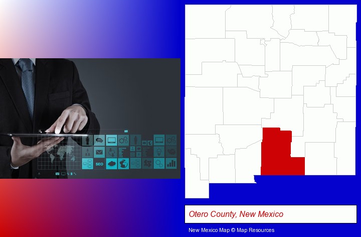 information technology concepts; Otero County, New Mexico highlighted in red on a map