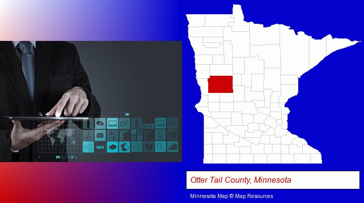 information technology concepts; Otter Tail County, Minnesota highlighted in red on a map