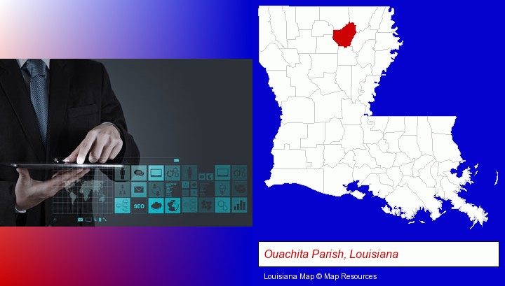 information technology concepts; Ouachita Parish, Louisiana highlighted in red on a map