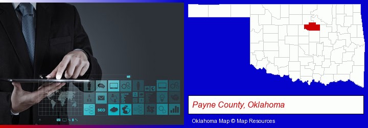 information technology concepts; Payne County, Oklahoma highlighted in red on a map