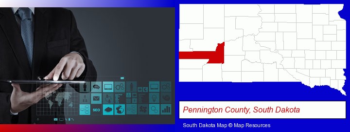 information technology concepts; Pennington County, South Dakota highlighted in red on a map
