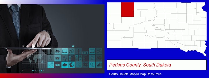 information technology concepts; Perkins County, South Dakota highlighted in red on a map