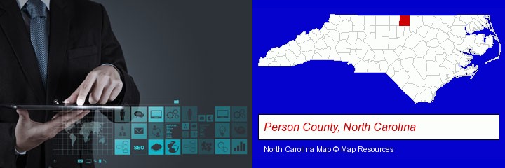 information technology concepts; Person County, North Carolina highlighted in red on a map