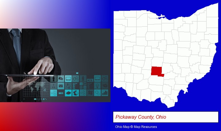 information technology concepts; Pickaway County, Ohio highlighted in red on a map
