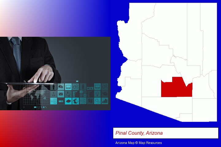 information technology concepts; Pinal County, Arizona highlighted in red on a map