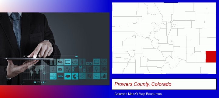 information technology concepts; Prowers County, Colorado highlighted in red on a map