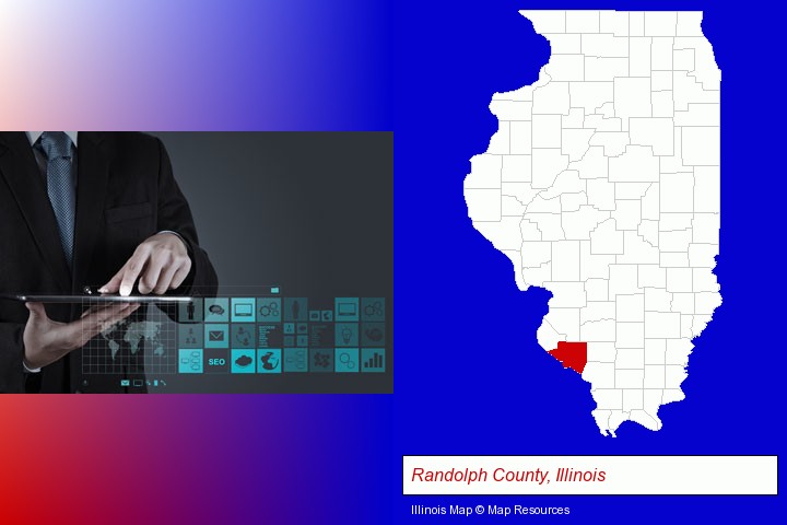 information technology concepts; Randolph County, Illinois highlighted in red on a map