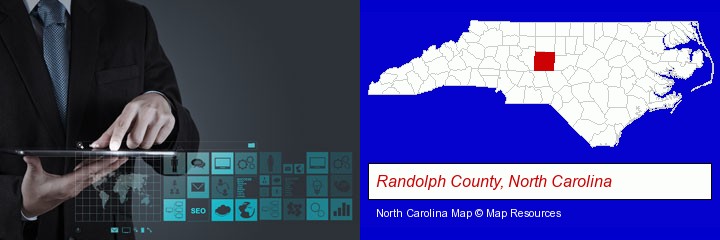 information technology concepts; Randolph County, North Carolina highlighted in red on a map