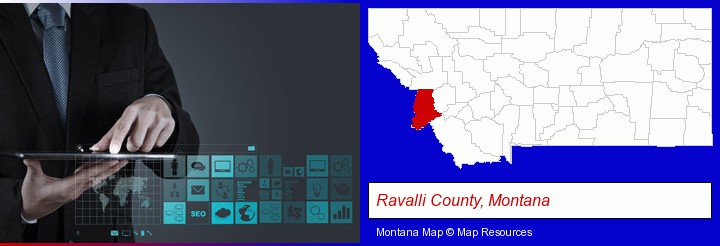 information technology concepts; Ravalli County, Montana highlighted in red on a map