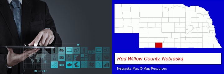 information technology concepts; Red Willow County, Nebraska highlighted in red on a map