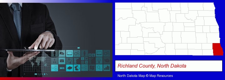 information technology concepts; Richland County, North Dakota highlighted in red on a map