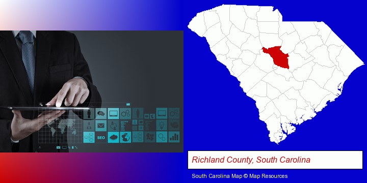 information technology concepts; Richland County, South Carolina highlighted in red on a map