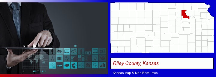information technology concepts; Riley County, Kansas highlighted in red on a map