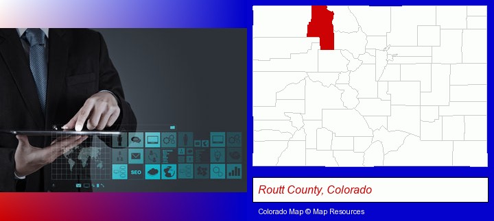 information technology concepts; Routt County, Colorado highlighted in red on a map