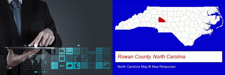 information technology concepts; Rowan County, North Carolina highlighted in red on a map