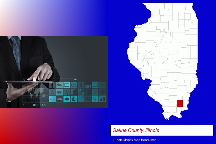 information technology concepts; Saline County, Illinois highlighted in red on a map
