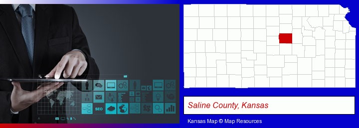 information technology concepts; Saline County, Kansas highlighted in red on a map