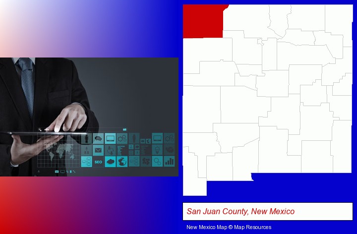 information technology concepts; San Juan County, New Mexico highlighted in red on a map