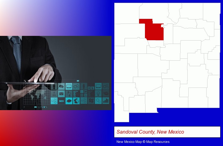 information technology concepts; Sandoval County, New Mexico highlighted in red on a map