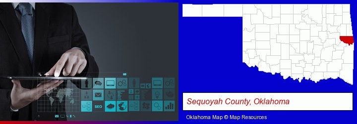 information technology concepts; Sequoyah County, Oklahoma highlighted in red on a map