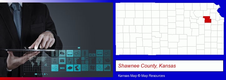 information technology concepts; Shawnee County, Kansas highlighted in red on a map
