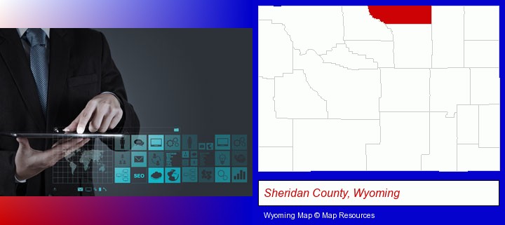 information technology concepts; Sheridan County, Wyoming highlighted in red on a map