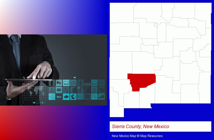 information technology concepts; Sierra County, New Mexico highlighted in red on a map