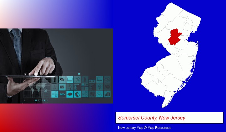 information technology concepts; Somerset County, New Jersey highlighted in red on a map