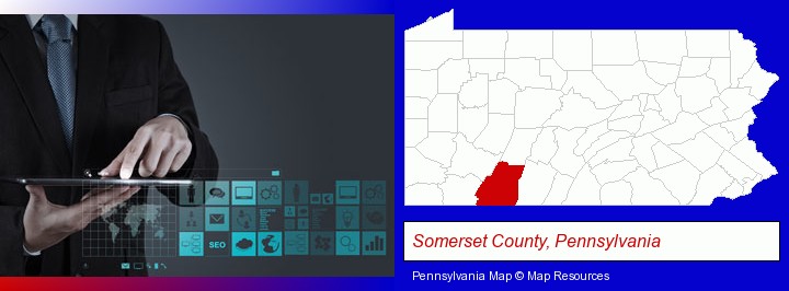 information technology concepts; Somerset County, Pennsylvania highlighted in red on a map