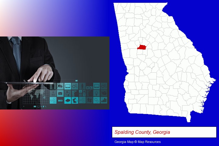 information technology concepts; Spalding County, Georgia highlighted in red on a map