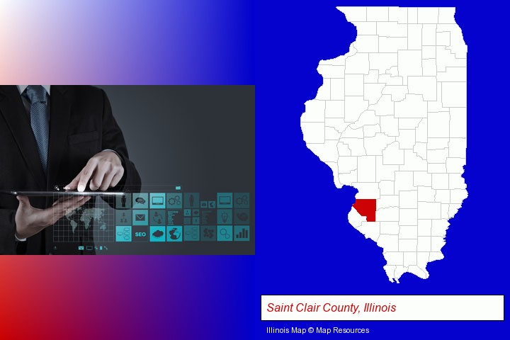 information technology concepts; Saint Clair County, Illinois highlighted in red on a map