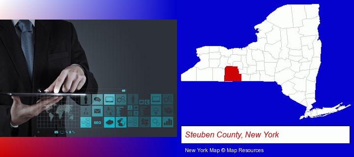 information technology concepts; Steuben County, New York highlighted in red on a map