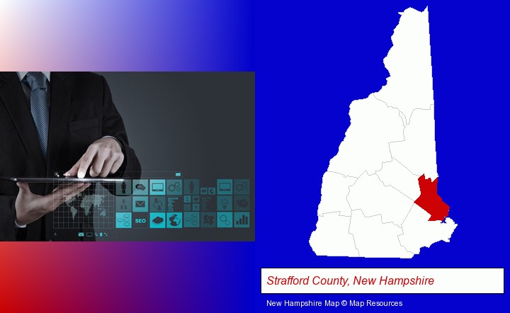 information technology concepts; Strafford County, New Hampshire highlighted in red on a map