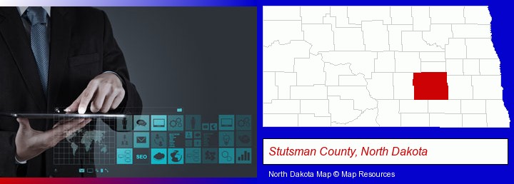 information technology concepts; Stutsman County, North Dakota highlighted in red on a map