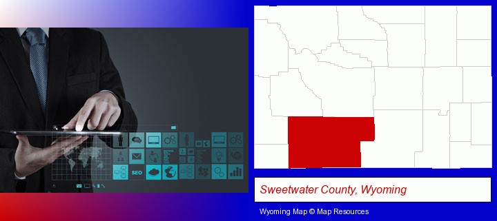 information technology concepts; Sweetwater County, Wyoming highlighted in red on a map