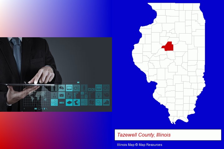 information technology concepts; Tazewell County, Illinois highlighted in red on a map