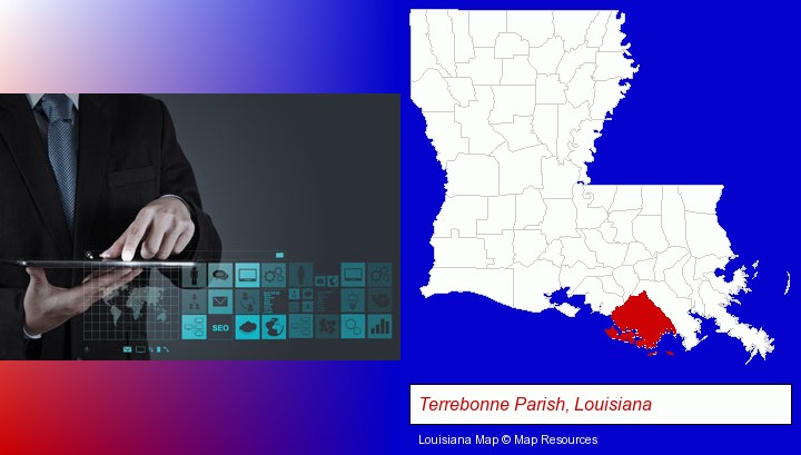 information technology concepts; Terrebonne Parish, Louisiana highlighted in red on a map