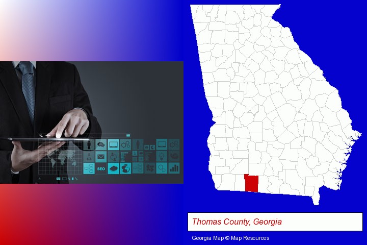 information technology concepts; Thomas County, Georgia highlighted in red on a map