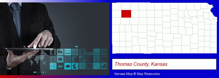 information technology concepts; Thomas County, Kansas highlighted in red on a map