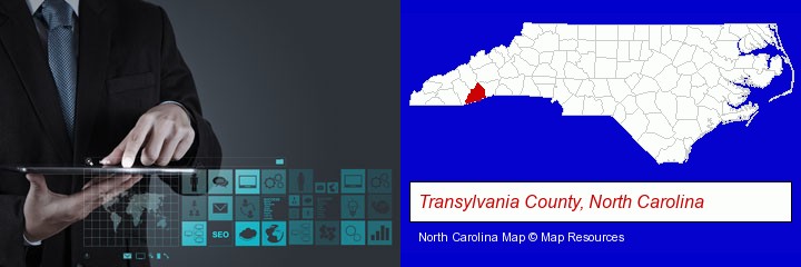 information technology concepts; Transylvania County, North Carolina highlighted in red on a map