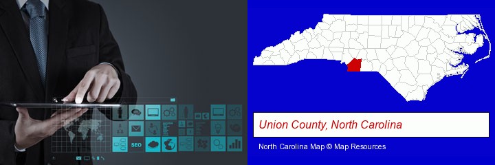 information technology concepts; Union County, North Carolina highlighted in red on a map