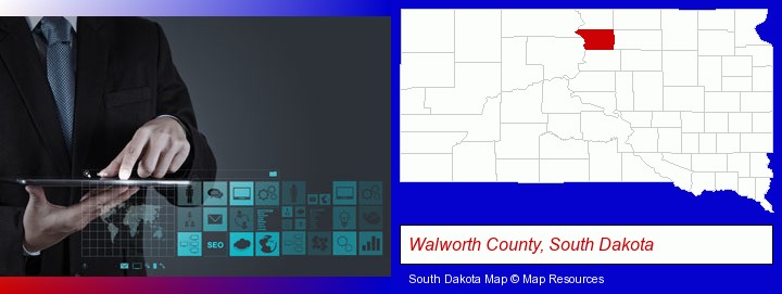 information technology concepts; Walworth County, South Dakota highlighted in red on a map