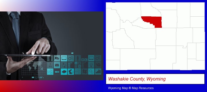 information technology concepts; Washakie County, Wyoming highlighted in red on a map