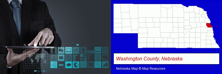 information technology concepts; Washington County, Nebraska highlighted in red on a map