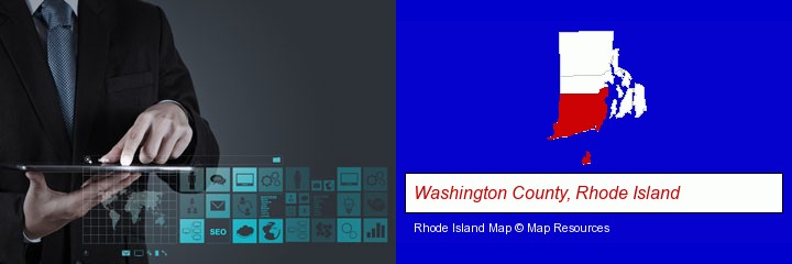 information technology concepts; Washington County, Rhode Island highlighted in red on a map