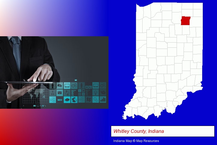 information technology concepts; Whitley County, Indiana highlighted in red on a map