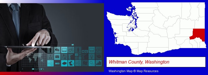 information technology concepts; Whitman County, Washington highlighted in red on a map