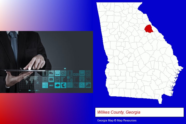 information technology concepts; Wilkes County, Georgia highlighted in red on a map