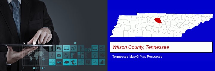 information technology concepts; Wilson County, Tennessee highlighted in red on a map